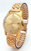 A Vintage 1960s Mudu Gents Watch. 25 jewels. Gold plated bracelet and case - 36mm. Gilded dial