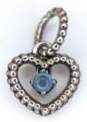 A PANDORA, STERLING SILVER, MARCH BIRTHSTONE, HEART CHARM. 1.2G. SC 3080