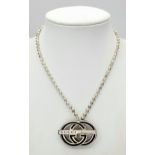 A Designer Gucci Monogram Sterling Silver Ball Link Choker Necklace. Monogram clasp. 36cm. 39g.