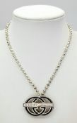 A Designer Gucci Monogram Sterling Silver Ball Link Choker Necklace. Monogram clasp. 36cm. 39g.