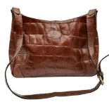 A Mulberry Brown Croc-Embossed Leather Shoulder Bag. Brown Crocodile-embossed brown leather exterior