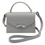 A Mulberry Grey Leather Top Handle Crossbody Bag. Grey smooth leather exterior with silver-toned