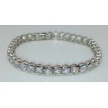 A Stunning Looking Sterling Silver Diamonique Cubic Zirconia Tennis Bracelet-20cm Length. Set with