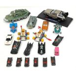 A box of loose tv and movie related die cast vehicles. To include Batman, James Bond and Gerry