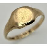 A 9K Yellow Gold Signet Ring. Chester hallmarks. Size O. 2.22g.