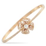 A Bvlgari Fiorever 18K Rose Gold Diamond Bangle Bracelet Size Small. A floral motif takes center