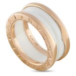 A Bvlgari B.zero1 18K Rose Gold White Ceramic Ring. At the center, a white ceramic accent