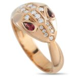 A Bvlgari Serpenti Seduttori 18K Rose Gold Diamond and Tourmaline Ring. Rendered in 18K rose gold,