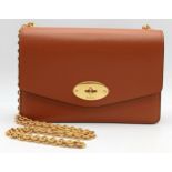 A Mulberry Brown Leather Darley Shoulder Bag. Brown leather exterior with gold-toned hardware, chain
