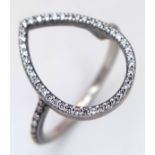 Genuine Jewelled PANDORA SILVER RING. Pear Shaped. Complete with original Pandora case. Size L 1/