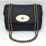 A Mulberry Black Grained Leather Lily Shoulder Bag. Black grained leather exterior with gold-toned