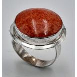 Vintage ARTISAN SILVER RING with HEALING SUNSTONE Mounted to top. SUNSTONE is said to Attract