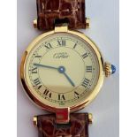 Ladies Vintage ‘MUST DE CARTIER’ WRISTWATCH. Paris Vermeil 095556.- 590004. CARTIER CROCODILE STRAP.