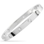A Cartier LOVE 18K White Gold 10-Diamond Bracelet. The bracelet features a series of 10 round-cut