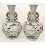 A Large and impressive antique pair of Chinese porcelain vases. Stamped to base. 65 cm high × 34