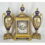 An Antique 19th Century French Sèvres Porcelain and Bronze Garniture Mantel Clock Mantel Clock