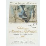 A Framed Limited Edition Lithograph Print of the 1973 Chateau Mouton Rothschild Wine Label. Features
