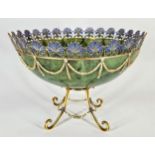 A Magnificent 15K Solid Gold, Nephrite Jade, Diamond and Plique-à-Jour Enamel Russian Style Bowl