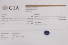 Natural Sapphire Oval Blue 7.45ct - GIA Certificated