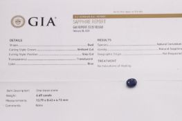Natural Sapphire Oval Blue 4.49ct - GIA Certificated