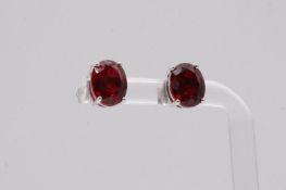 Oval Shape Ruby Red 6.0 Carat Earrings 18K White Gold