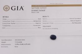 Natural Sapphire Oval Blue 7.10ct - GIA Certificated