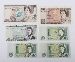 British, Bank of England, Gill, Twenty, Ten and Five and One Pounds, B350 J16 369721, B347 56A