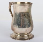 A 20th century silver mug, commemorating 50yrs service, engraved to front, 13cmH, 380g