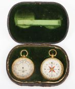 A Victorian Negretti & Zambra pocket aneroid barometer and compass, thermometer missing, gilt brass,