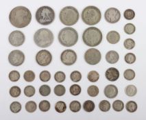 A group of mostly 19th century GB silver coins, including 1826 Shilling, 1870, 1891, 1896 Shillings,