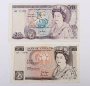 British, Bank of England, Page, Twenty and Ten Pounds, B328 First Series A49 728535, B330 K50