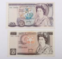 British, Bank of England, Page, Twenty and Ten Pounds, B328 First Series A49 728535, B330 K50
