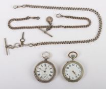 A silver pocket watch with chains, with another pocket watch, silver chains weight 87g, silver
