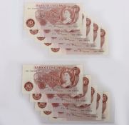 British, Bank of England, Fforde, Ten Shillings, Consecutive numbers, B309 68X 748081-90, UNC, (10)