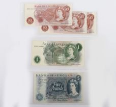 British, Bank of England, Fforde, Twenty Pounds, One Pound, Ten Shillings (3), B314 12D 507261, B305