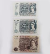 British, Bank of England, Hollom, Ten and consecutive Five Pounds, B299 A09 485232, B297 C40