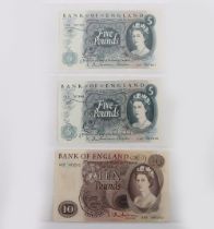 British, Bank of England, Hollom, Ten and consecutive Five Pounds, B299 A09 485232, B297 C40