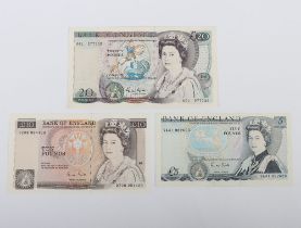 British, Bank of England, Gill, Twenty, Ten and Five Pounds, B355 06L 277732, B354 DZ08 964439, B353