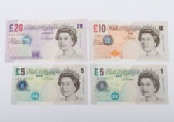 British, Bank of England, Bailey, Twenty, Ten and Two Five Pounds, B398, B400 and B402, all UNC, (
