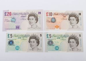 British, Bank of England, Bailey, Twenty, Ten and Two Five Pounds, B398, B400 and B402, all UNC, (