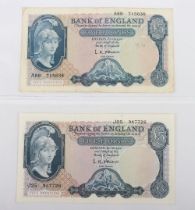 British, Bank of England, O'Brien, Five Pounds, B277 First Series A88 715636 (VF), B280 J25