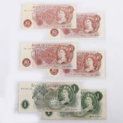 British, Bank of England, Hollom, One Pound, Ten Shillings, B292 D70T 611721, B288 First Series B86N