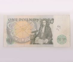 Error, British, Bank of England, Somerset, One Pound, colour and print missing from obverse, B341