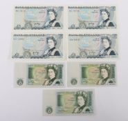 British, Bank of England, Page, Five Pounds and One Pounds, B334 consecutive numbers 28J 7211911/