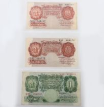 Rare, British, Bank of England, Catterns, One Pound, Ten Shillings, B223 U37 425379 creased good