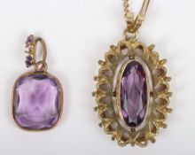 A 9ct gold amethyst pendant necklace, with another amethyst pendant, weight of chain and pendant 6.