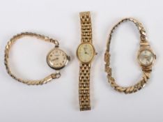 A 9ct gold cased ladies Sekonda cocktail watch, with two gold plated ladies cocktail watches,