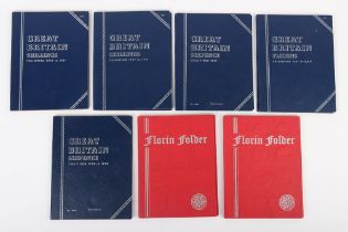 Various GB coin folders, including Florins, Shillings and Sixpences, the Florins from 1907-Elizabeth