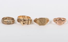 Four 9ct gold rings, total weight 19.05g