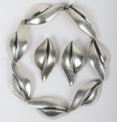 A Danish Sterling Johnl silver bracelet and earrings set, 29.39g total, (3)